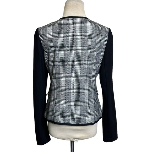 Talbots Black white Plaid Front Solid Sleeves Zip Blazer Jacket size 4 - Picture 3 of 9